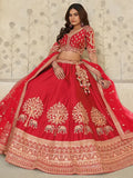 Fantabulous Red Zari Work Silk Bridal Lehenga Choli With Dupatta