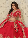 Fantabulous Red Zari Work Silk Bridal Lehenga Choli With Dupatta