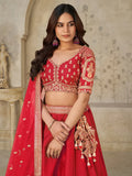 Fantabulous Red Zari Work Silk Bridal Lehenga Choli With Dupatta
