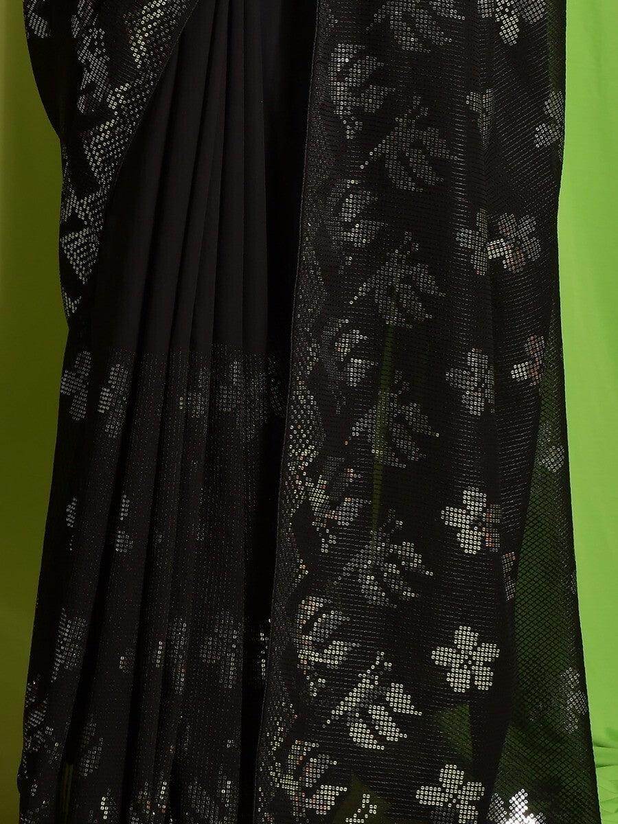 Fantastic Black Sequins Georgette Party Wear Saree With Blouse - Zeel Clothing