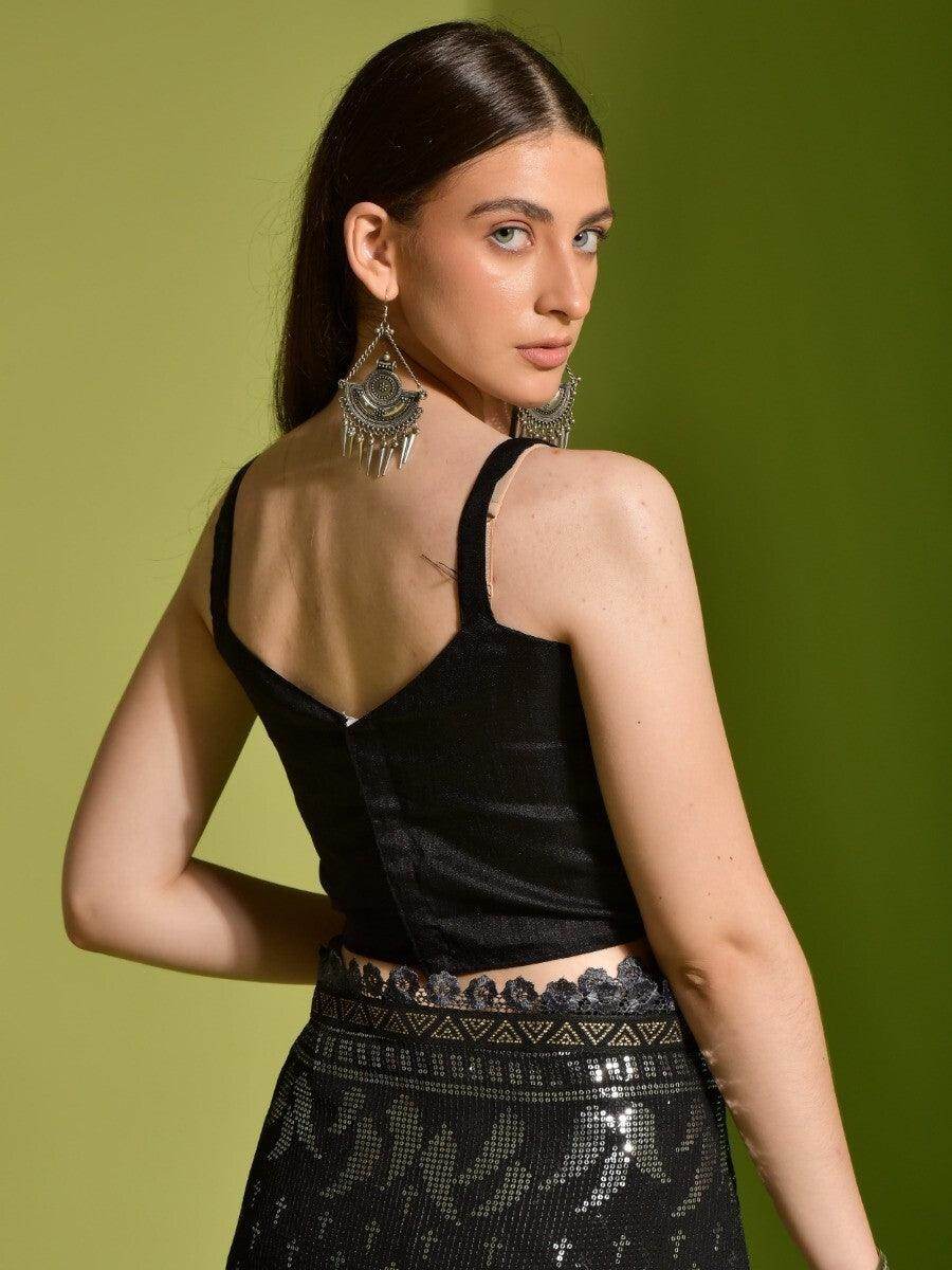 Fantastic Black Sequins Georgette Party Wear Saree With Blouse - Zeel Clothing