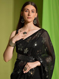 Fantastic Black Sequins Georgette Party Wear Saree With Blouse - Zeel Clothing