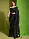 Fantastic Black Sequins Georgette Party Wear Saree With Blouse - Zeel Clothing