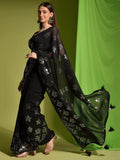 Fantastic Black Sequins Georgette Party Wear Saree With Blouse - Zeel Clothing
