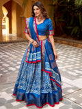 Fantastic Blue Printed Dola Silk Traditional Lehenga Choli With Dupatta