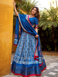 Fantastic Blue Printed Dola Silk Traditional Lehenga Choli With Dupatta
