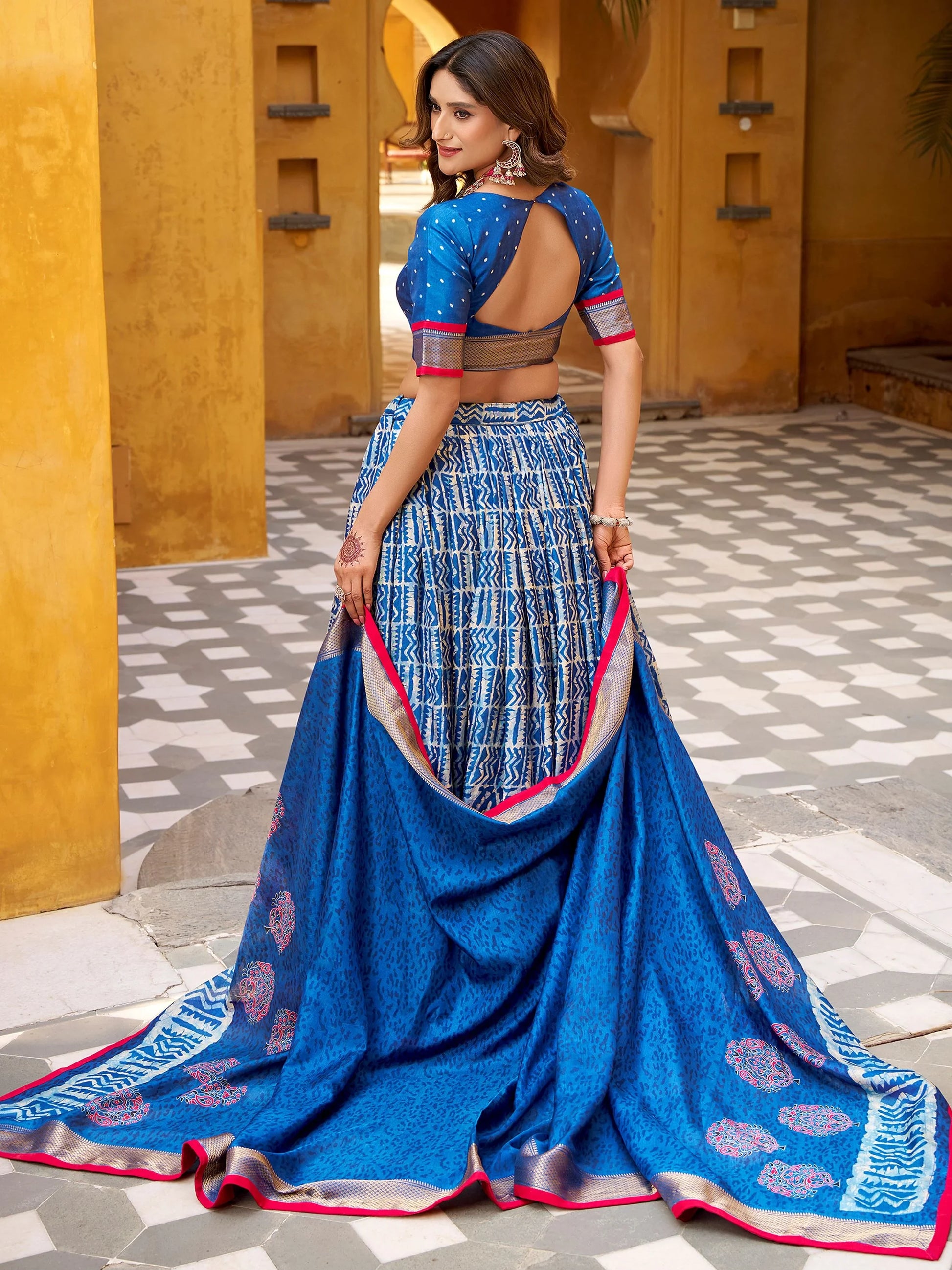 Fantastic Blue Printed Dola Silk Traditional Lehenga Choli With Dupatta