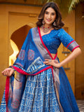 Fantastic Blue Printed Dola Silk Traditional Lehenga Choli With Dupatta