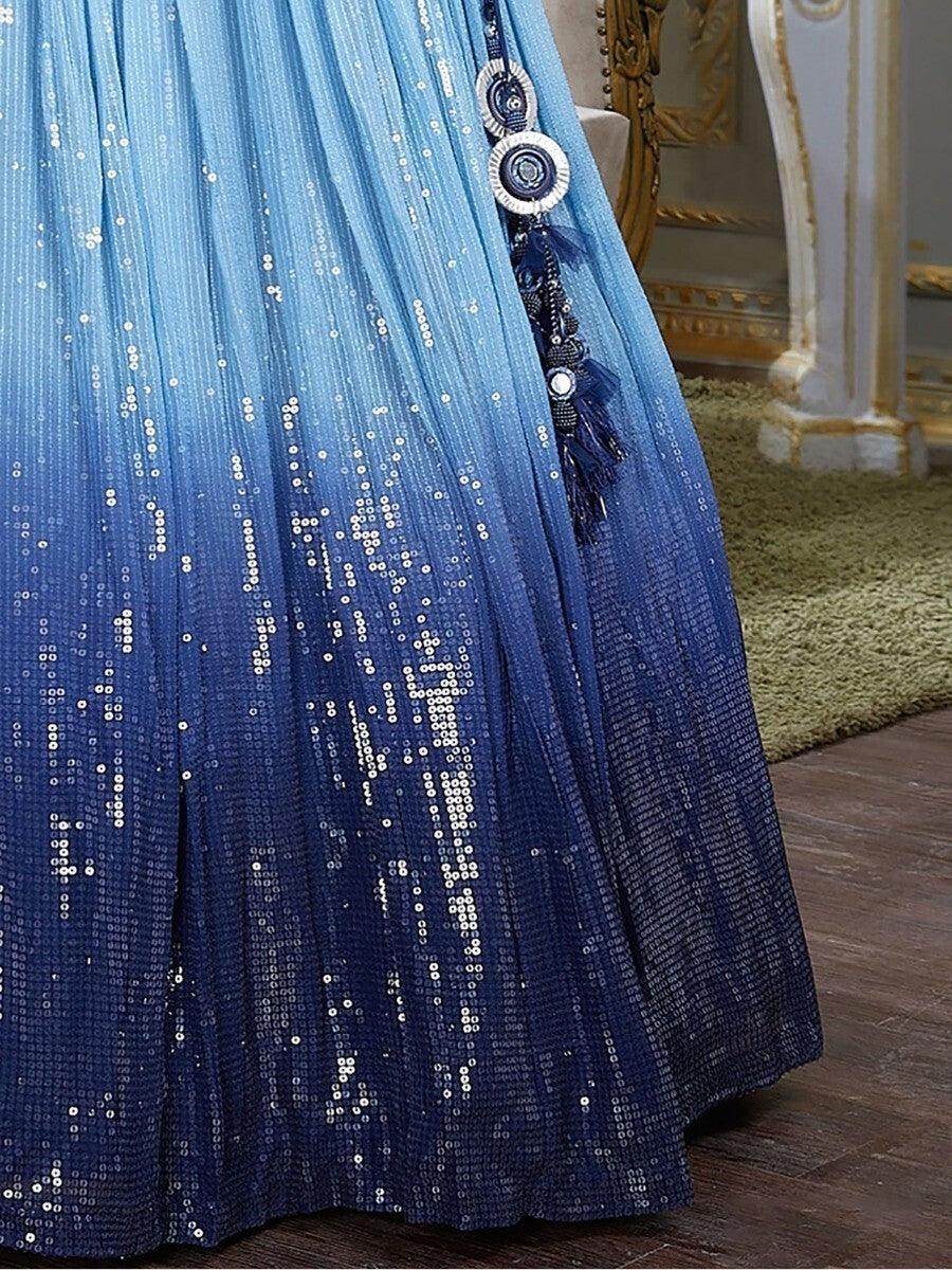 Fantastic Blue Sequins Georgette Lehenga Choli With Dupatta - Zeel Clothing