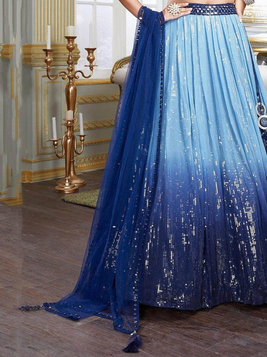 Fantastic Blue Sequins Georgette Lehenga Choli With Dupatta - Zeel Clothing