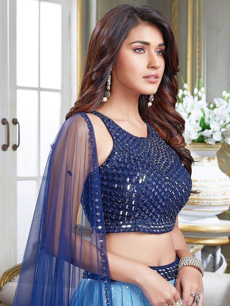 Fantastic Blue Sequins Georgette Lehenga Choli With Dupatta - Zeel Clothing