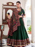 Fantastic Bottle Green Gamthi Print Tussar Silk Navratri Wear Lehenga Choli - Zeel Clothing