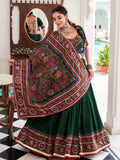 Fantastic Bottle Green Gamthi Print Tussar Silk Navratri Wear Lehenga Choli - Zeel Clothing