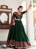 Fantastic Bottle Green Gamthi Print Tussar Silk Navratri Wear Lehenga Choli - Zeel Clothing