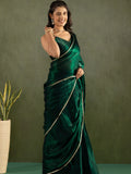 Fantastic Bottle Green Lace Bordered Chiffon Party Wear Pre-Stitched Saree - Zeel Clothing