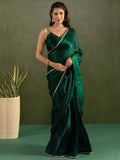 Fantastic Bottle Green Lace Bordered Chiffon Party Wear Pre-Stitched Saree - Zeel Clothing