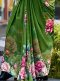 Fantastic Green Floral Printed Georgette Festival Wear Saree With Blouse - Zeel Clothing