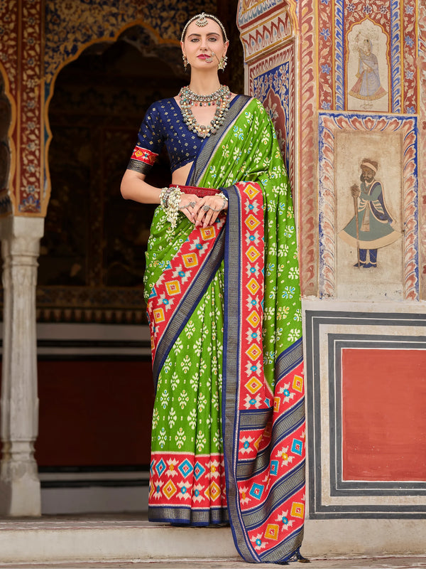 Fantastic Green Printed Silk Traditional Saree With Blouse - Zeel Clothing