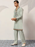 Fantastic Green Sequins Work Viscose Silk Engagement Wear Men’s Kurta