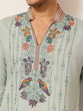 Fantastic Green Sequins Work Viscose Silk Engagement Wear Men’s Kurta