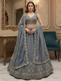Fantastic Grey Embroidered Silk Reception Wear Lehenga Choli With Dupatta