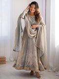 Fantastic Grey Sequins Silk Event Wear Gown With Dupatta - Zeel Clothing
