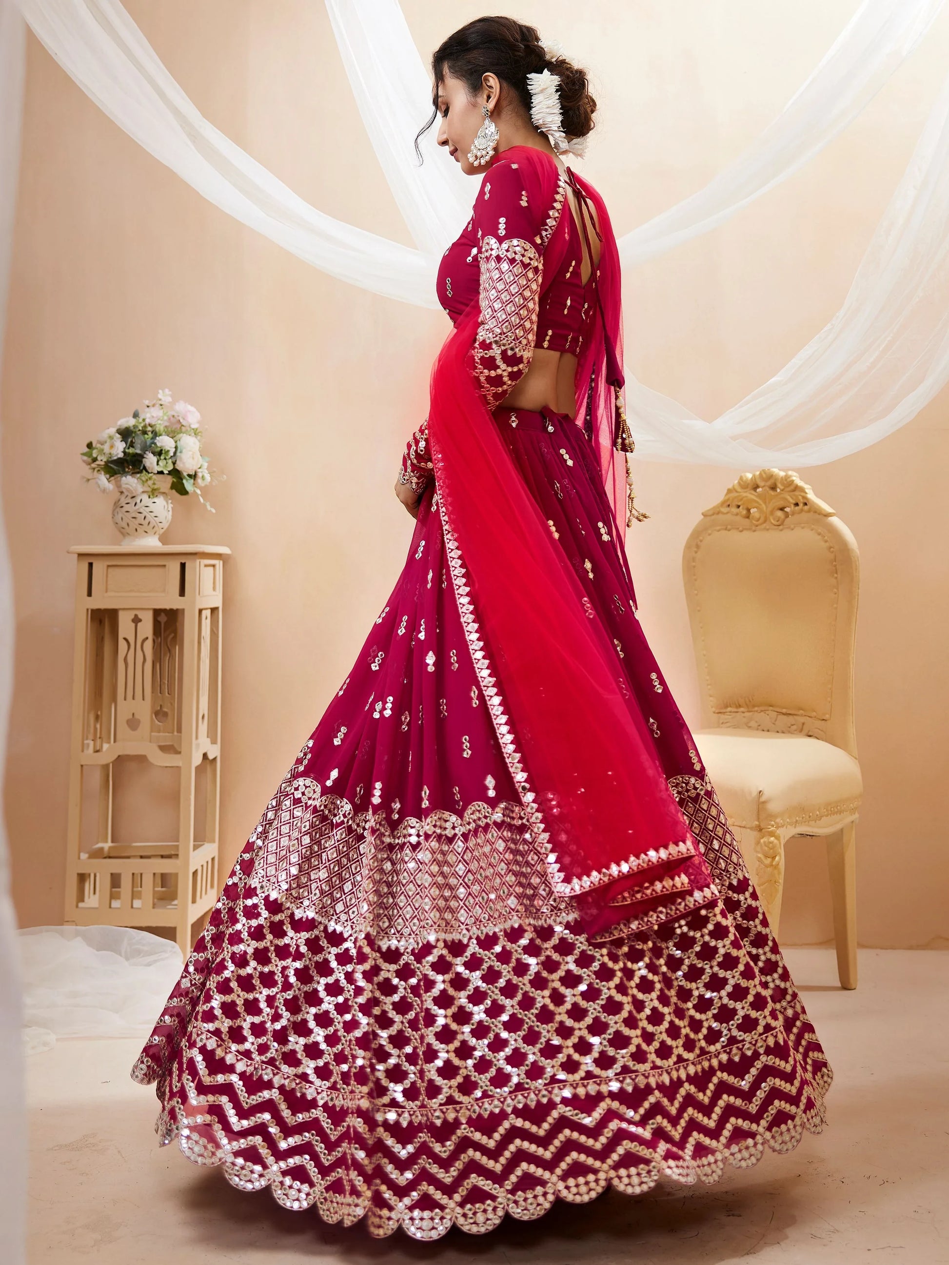 Fantastic Hot Pink Sequins Georgette Wedding Wear Lehenga Choli - Zeel Clothing