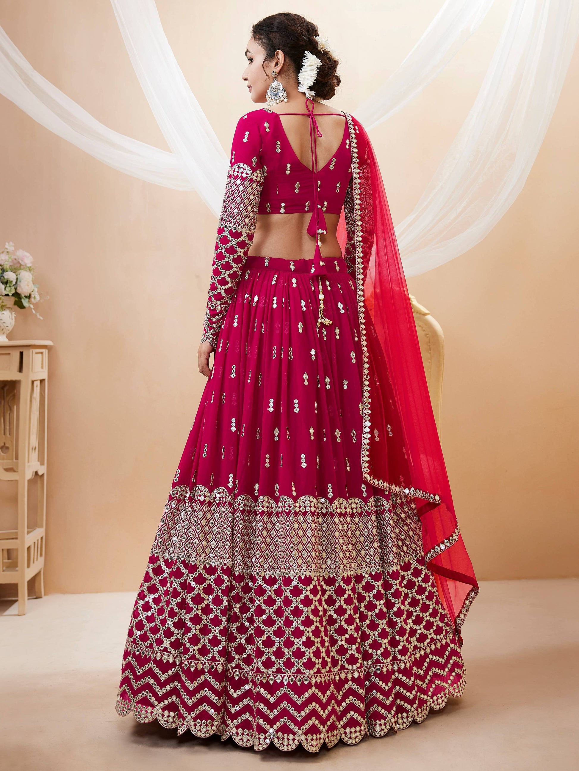 Fantastic Hot Pink Sequins Georgette Wedding Wear Lehenga Choli - Zeel Clothing