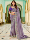 Fantastic Lavender Purple Zari Weaving Tissue Wedding Wear Saree