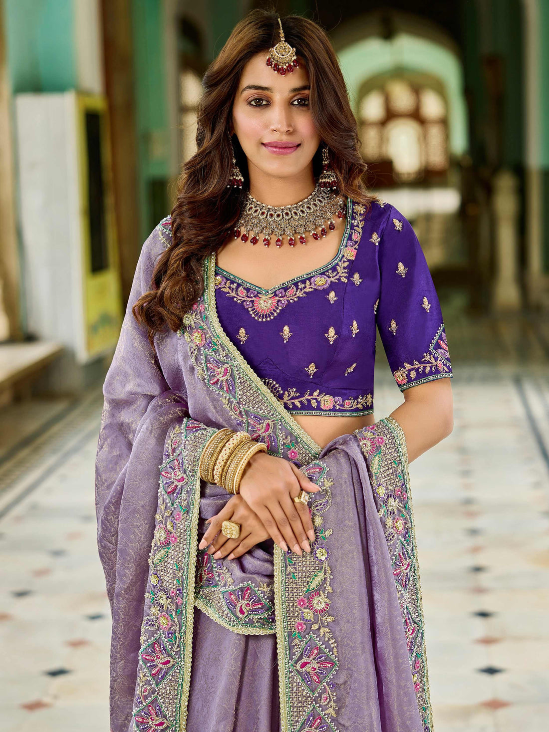 Fantastic Lavender Purple Zari Weaving Tissue Wedding Wear Saree