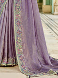 Fantastic Lavender Purple Zari Weaving Tissue Wedding Wear Saree