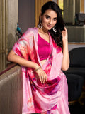 Fantastic Light Pink Floral Printed Satin Office Wear Saree With Blouse - Zeel Clothing