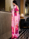 Fantastic Light Pink Floral Printed Satin Office Wear Saree With Blouse - Zeel Clothing