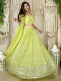 Fantastic Lime Green Sequins Georgette Engagment Wear Lehenga Choli - Zeel Clothing