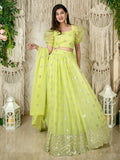 Fantastic Lime Green Sequins Georgette Engagment Wear Lehenga Choli - Zeel Clothing