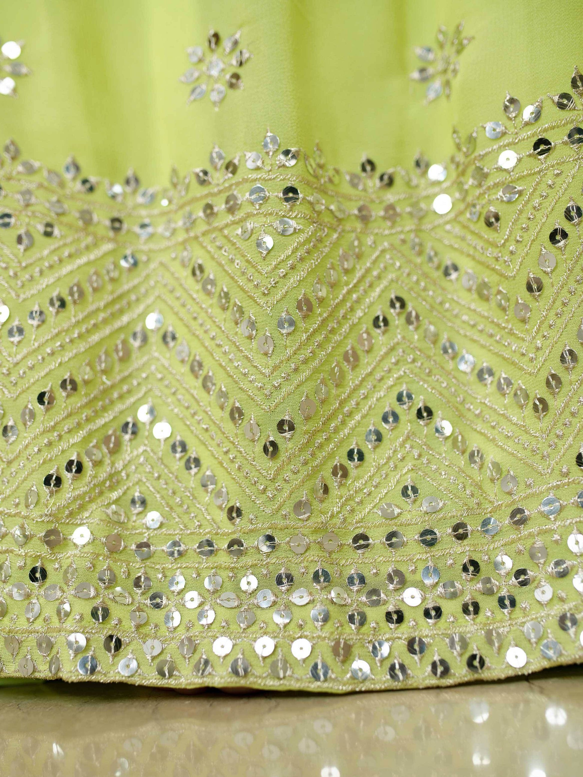 Fantastic Lime Green Sequins Georgette Engagment Wear Lehenga Choli - Zeel Clothing