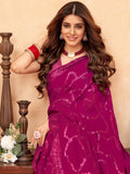 Fantastic Magenta Sequins Georgette Reception Wear Saree With Blouse - Zeel Clothing
