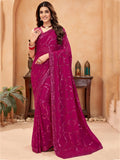 Fantastic Magenta Sequins Georgette Reception Wear Saree With Blouse - Zeel Clothing