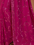 Fantastic Magenta Sequins Georgette Reception Wear Saree With Blouse - Zeel Clothing
