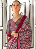 Fantastic Maroon Digital Printed Satin Event Wear Saree With Blouse - Zeel Clothing