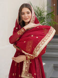 Fantastic Maroon Zari Work Georgette Wedding Wear Gown With Dupatta