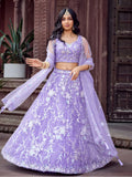 Fantastic Mauve Embroidered Net Sangeet Wear Lehenga Choli With Dupatta