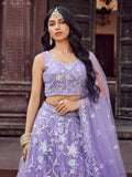 Fantastic Mauve Embroidered Net Sangeet Wear Lehenga Choli With Dupatta