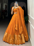 Fantastic Orange Chanderi Festival Wear Lehenga Choli With Dupatta - Zeel Clothing