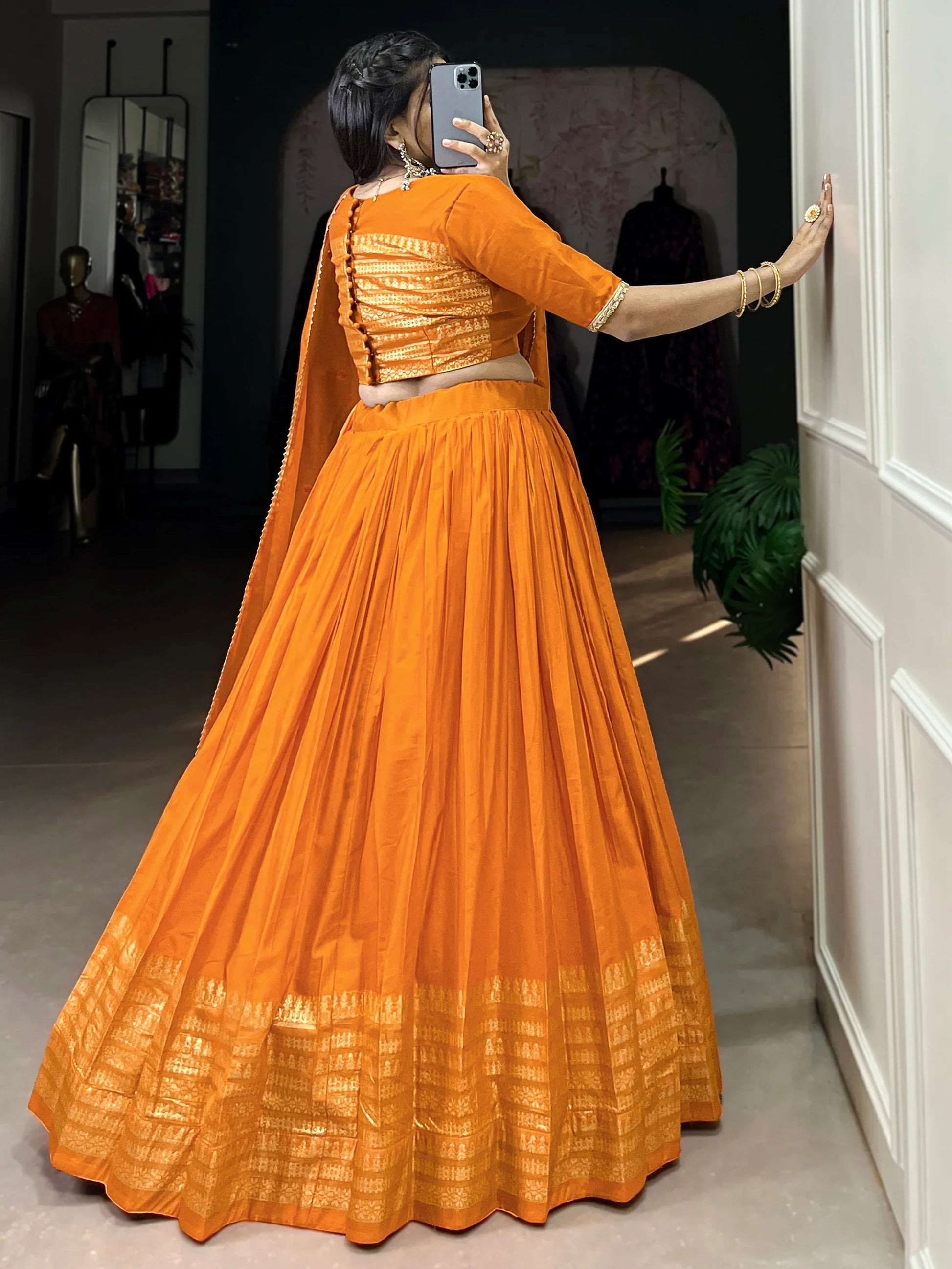 Fantastic Orange Chanderi Festival Wear Lehenga Choli With Dupatta - Zeel Clothing