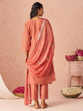 Fantastic Peach Floral Embroidery Organza Festive Wear Straight Pant Suit With Dupatta