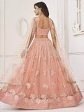 Fantastic Peach Sequins Net Wedding Wear Lehenga Choli With Dupatta - Zeel Clothing
