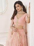 Fantastic Peach Sequins Net Wedding Wear Lehenga Choli With Dupatta - Zeel Clothing
