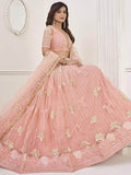 Fantastic Peach Sequins Net Wedding Wear Lehenga Choli With Dupatta - Zeel Clothing