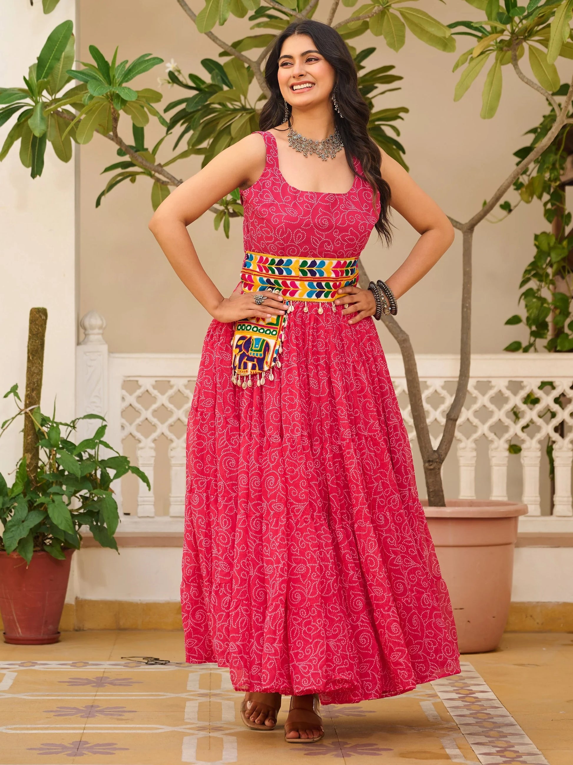 Fantastic Pink Bandhani Printed Georgette Navratri Special Gown - Zeel Clothing